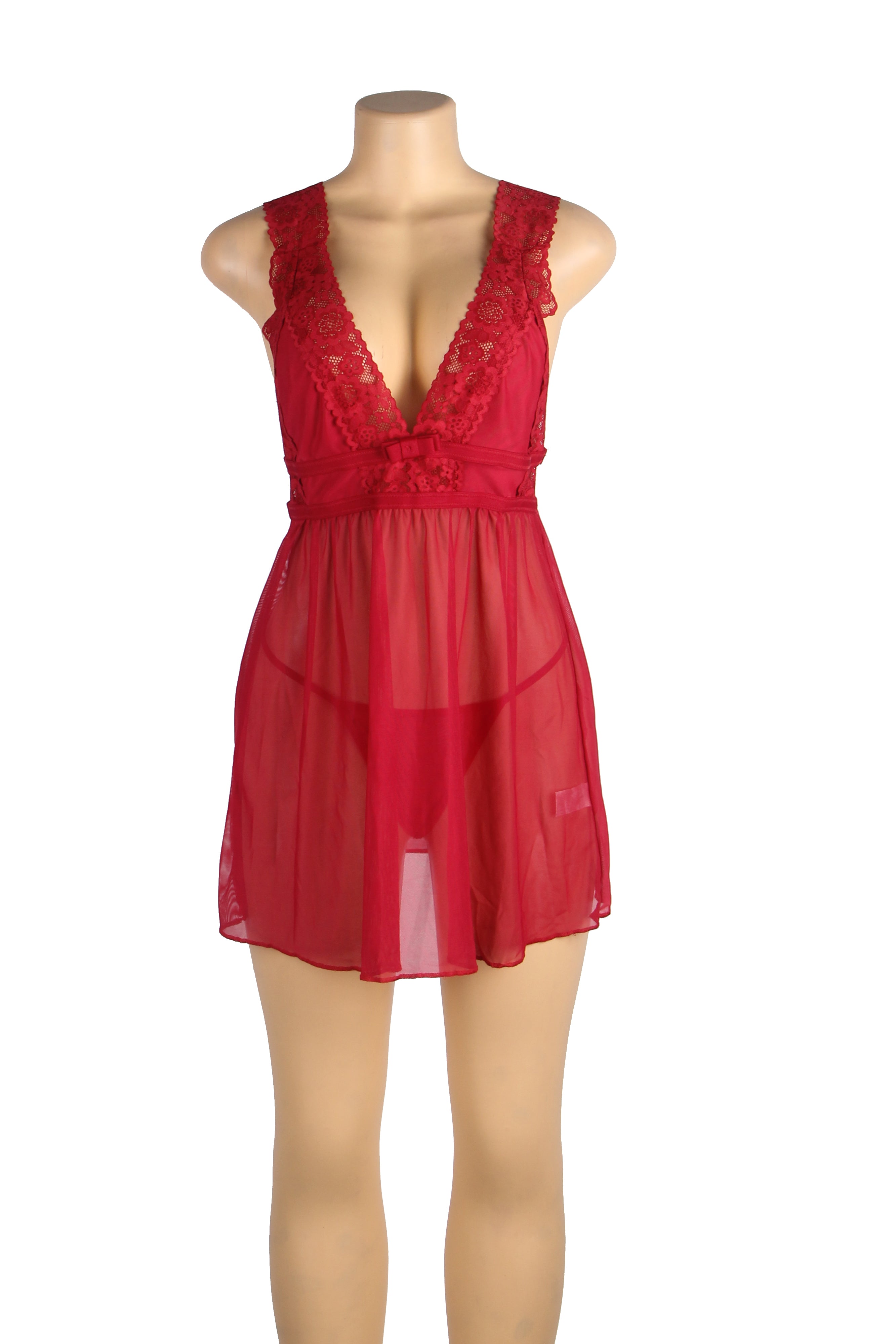 Velour & Co Women's Lace Babydoll Burgundy