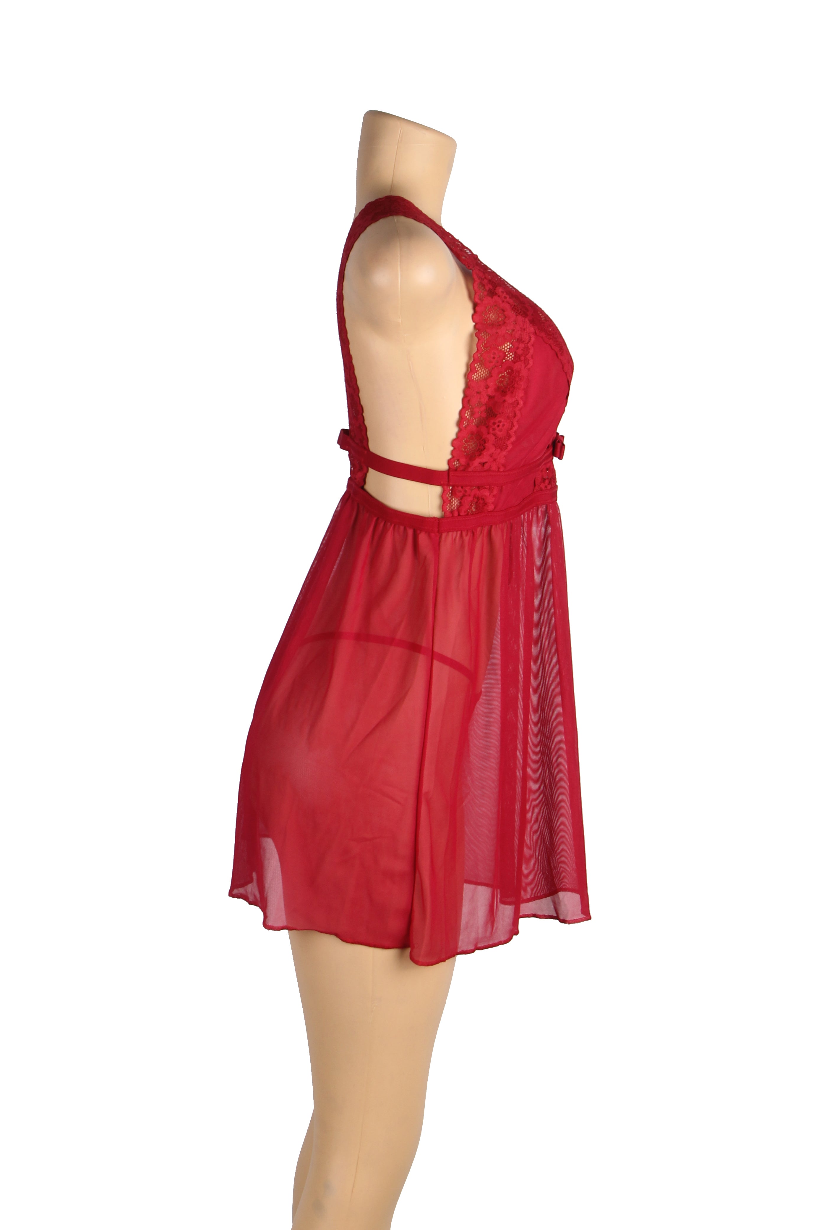 Velour & Co Women's Lace Babydoll Burgundy