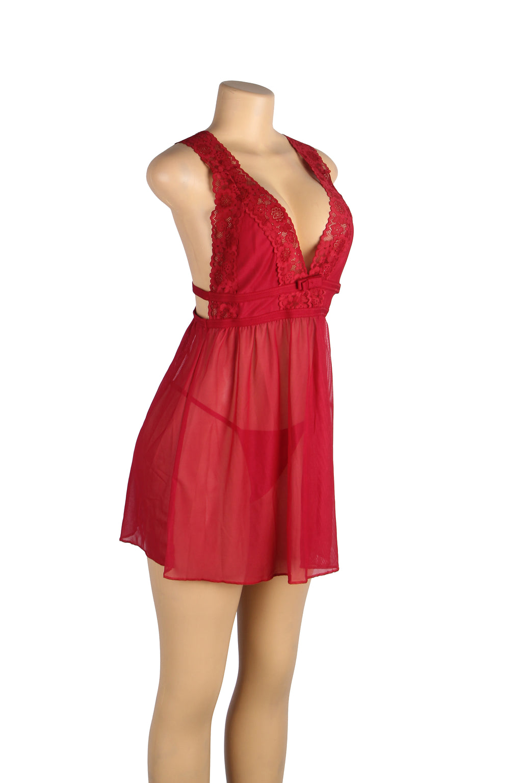 Velour & Co Women's Lace Babydoll Burgundy