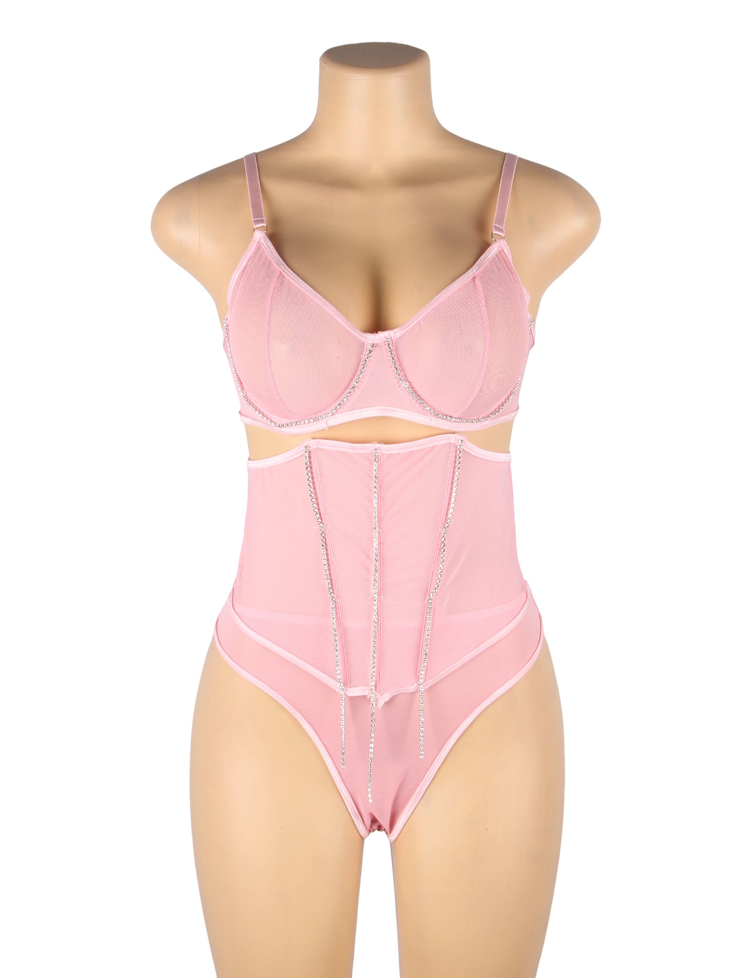 Velour & Co Women's Matching Bra & Knickers Set Pink - Lingerie Set