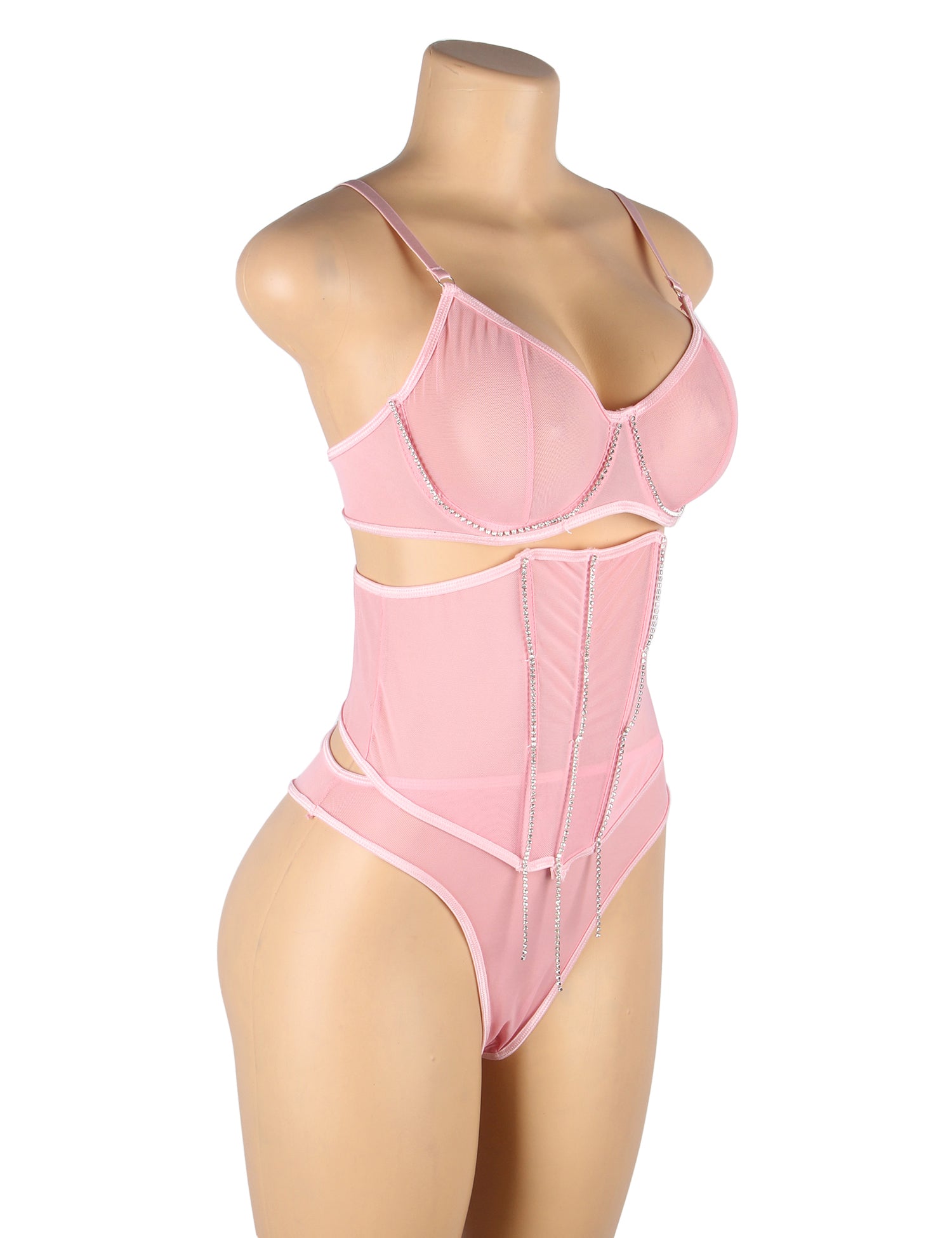 Velour & Co Women's Matching Bra & Knickers Set Pink - Lingerie Set