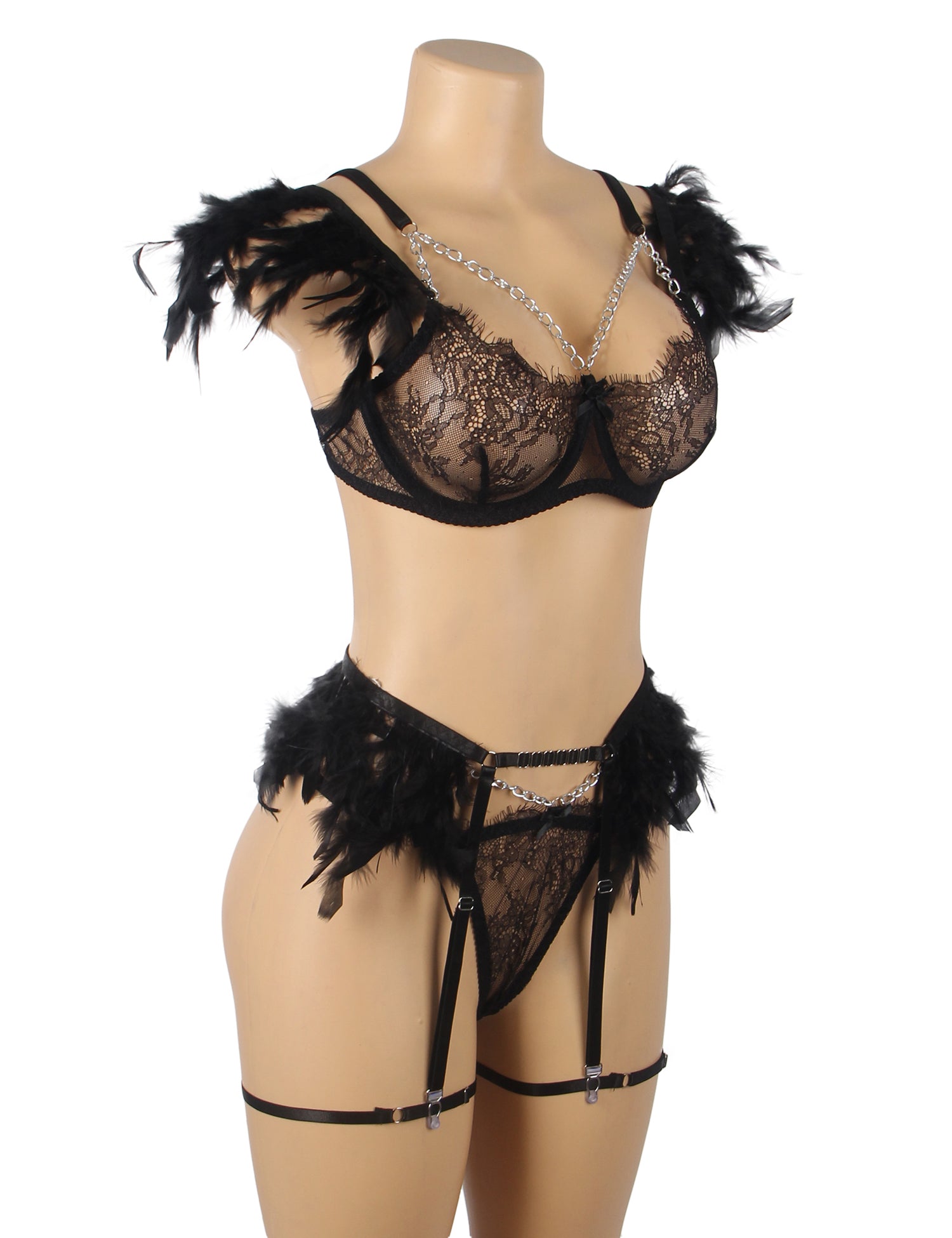 Velour & Co Women's Matching Bra & Knickers Set Black - Lingerie Set