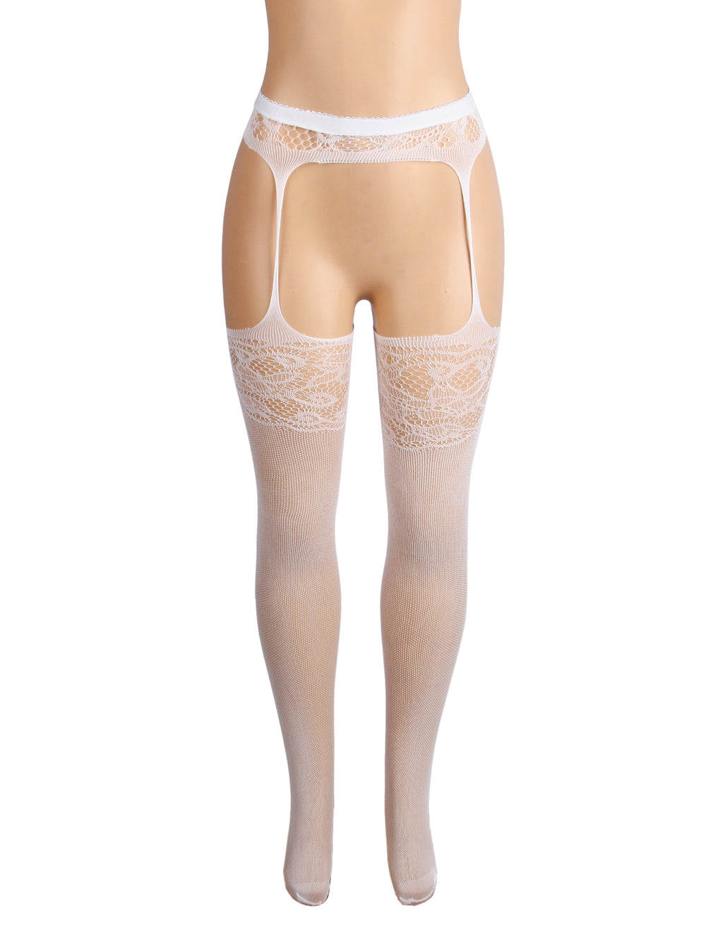 Velour & Co Women's Lace Top Stockings White - Hold-Up Hosiery