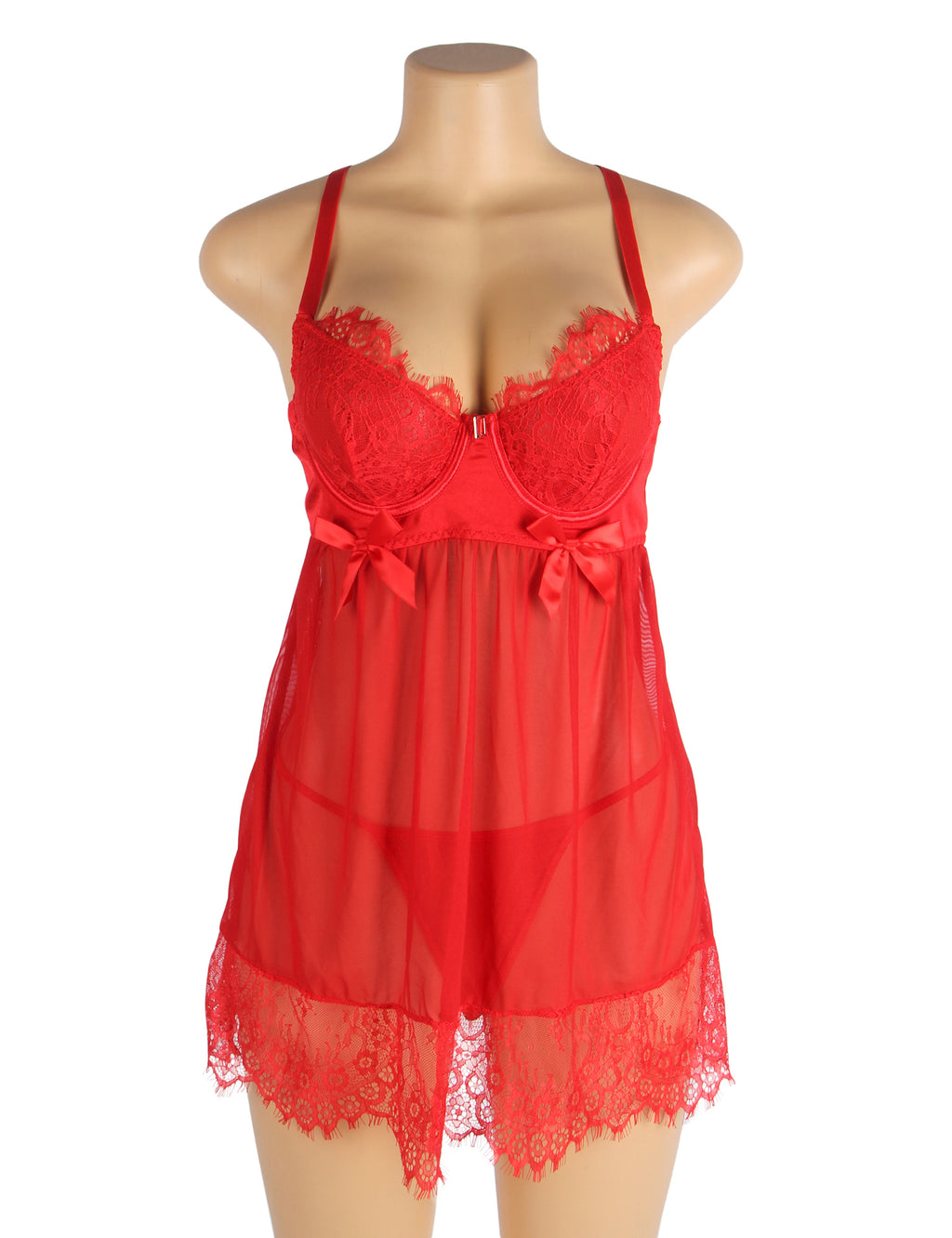 Velour & Co Women's Lace Babydoll Red