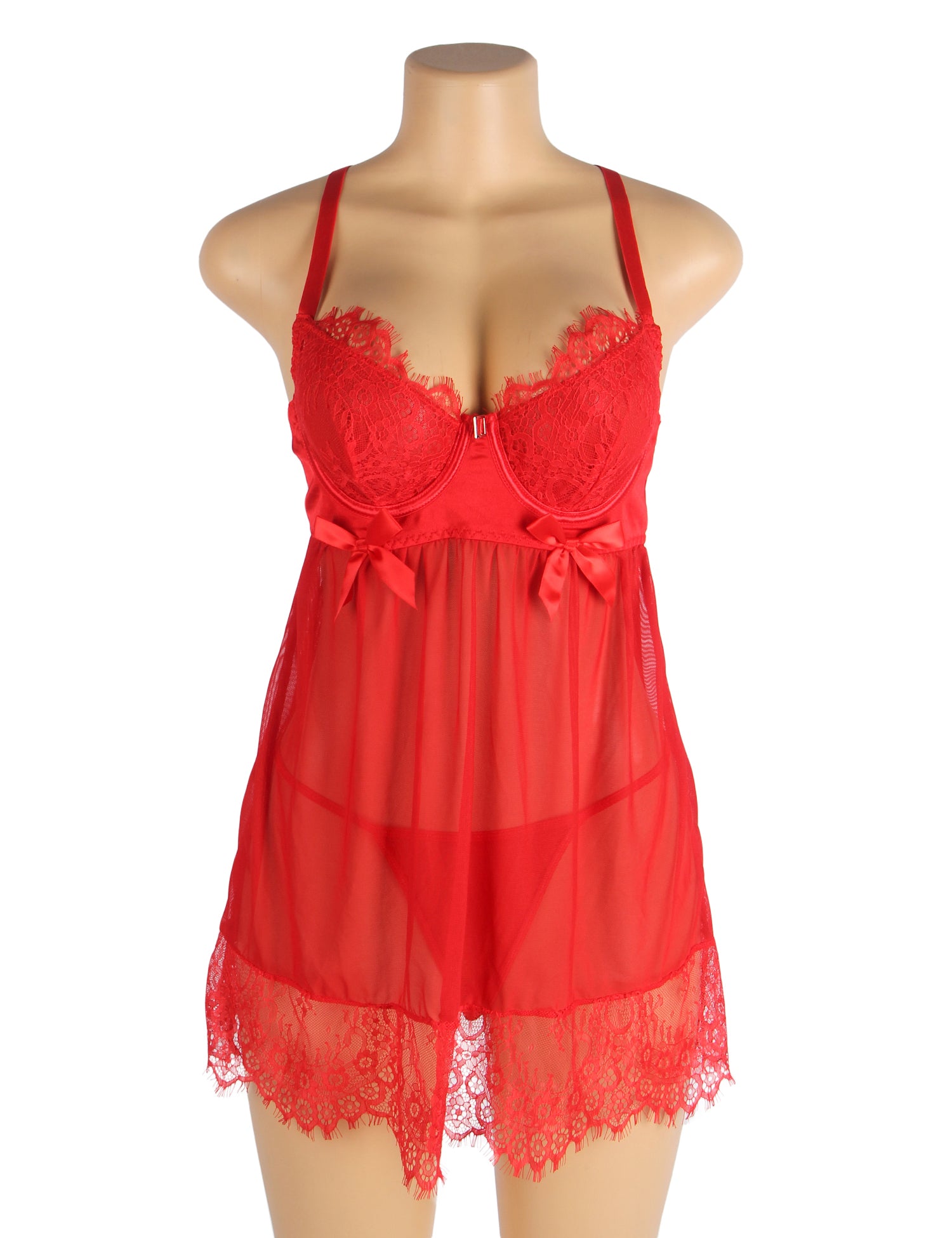 Velour & Co Women's Lace Babydoll Red