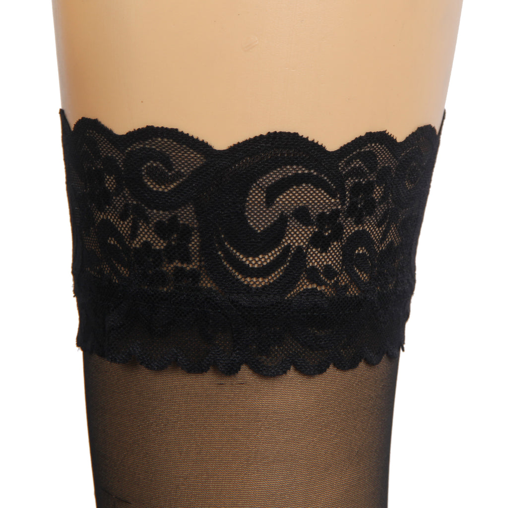 Velour & Co Women's Lace Top Stockings Black - Hold-Up Hosiery