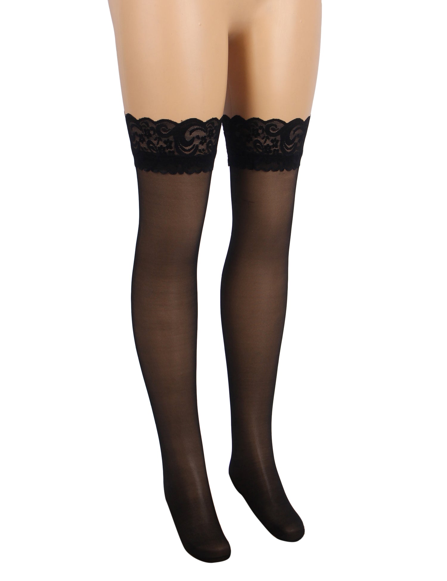 Velour & Co Women's Lace Top Stockings Black - Hold-Up Hosiery