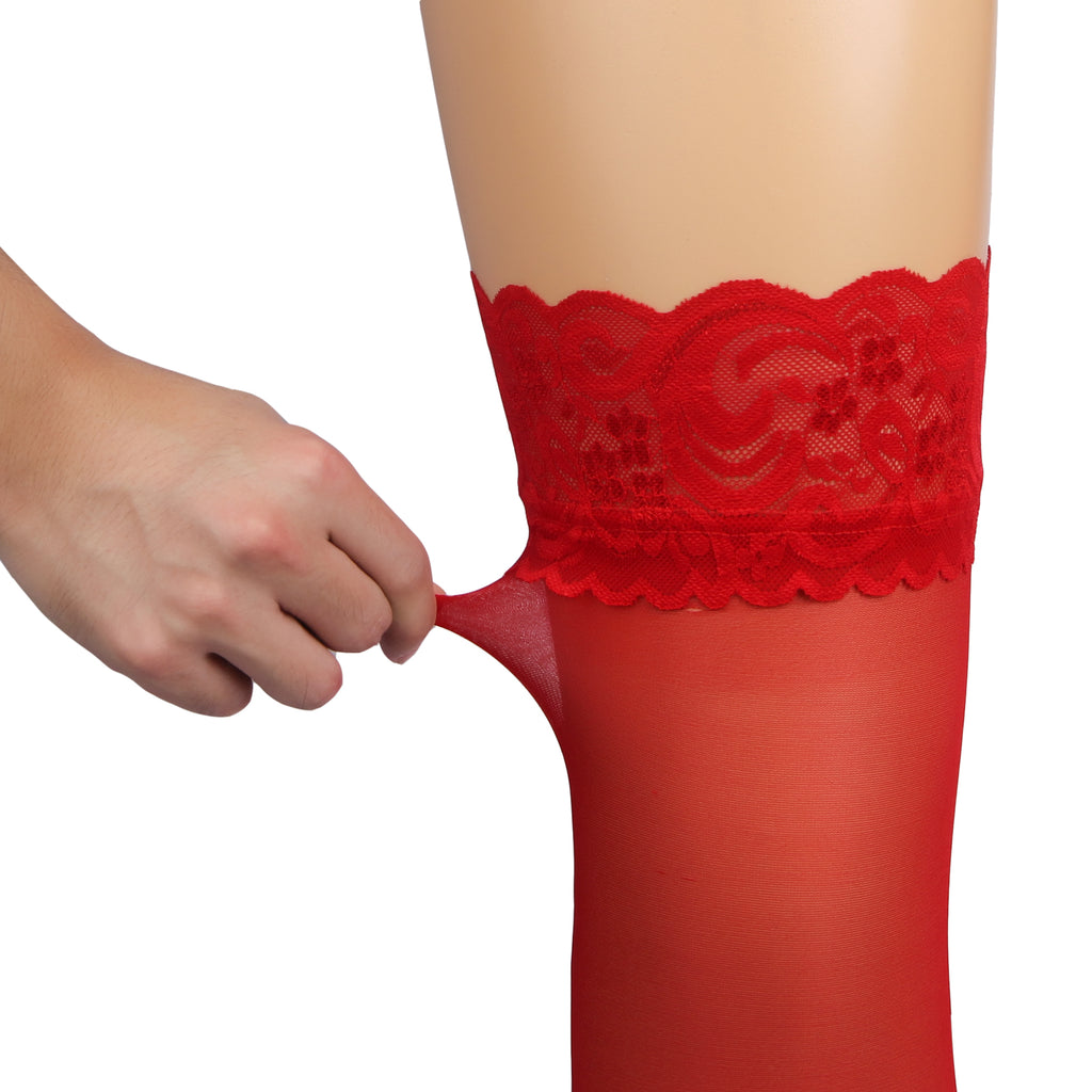 Velour & Co Women's Lace Top Stockings Red - Hold-Up Hosiery