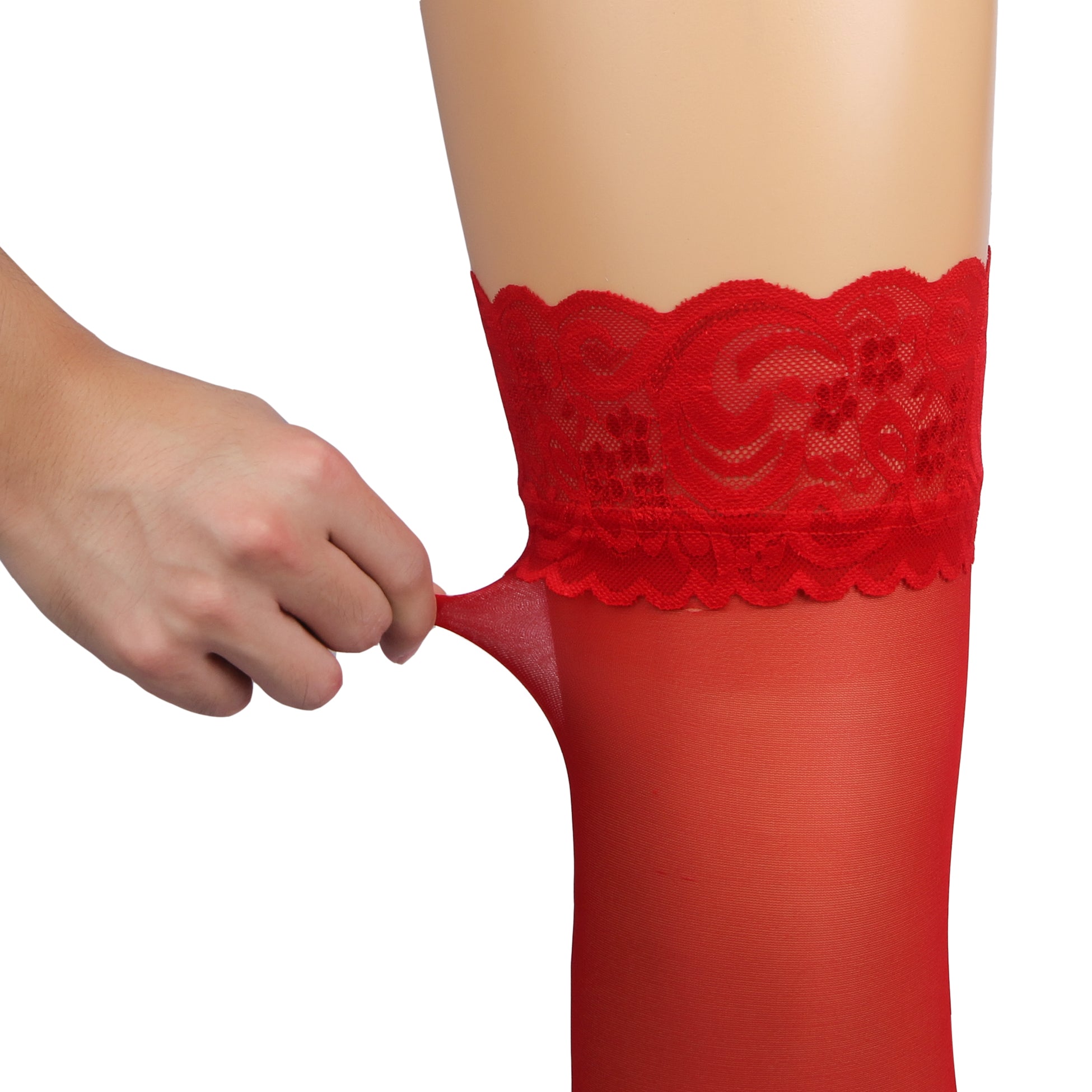 Velour & Co Women's Lace Top Stockings Red - Hold-Up Hosiery