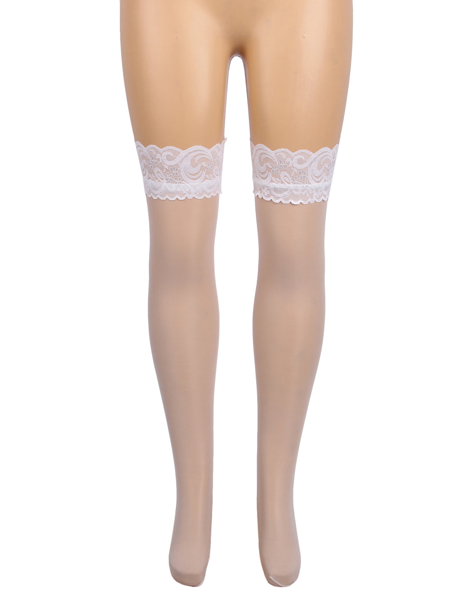 Velour & Co Women's Lace Top Stockings White - Hold-Up Hosiery