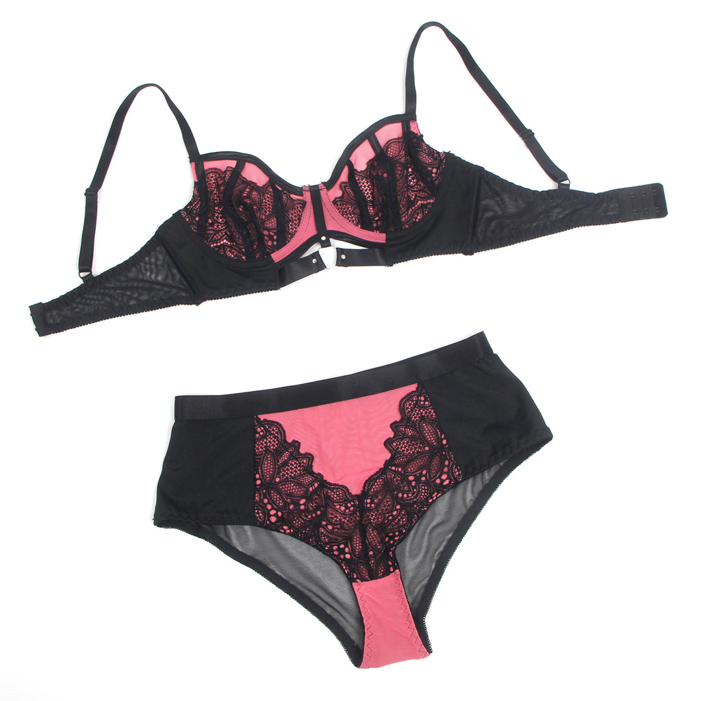 Velour & Co Women's Matching Bra & Knickers Set Pink - Lingerie Set