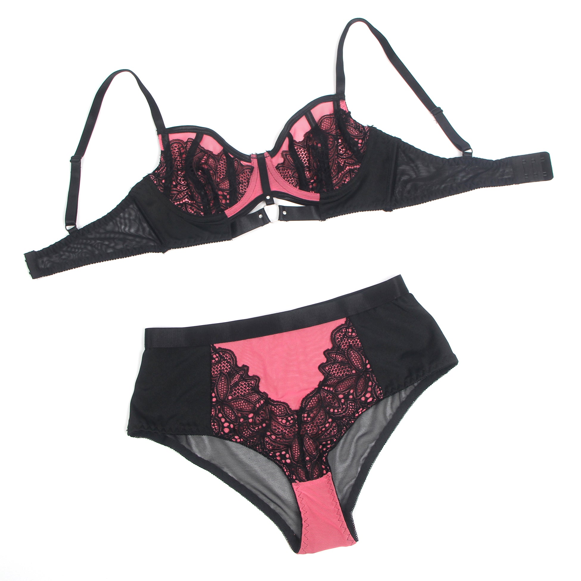 Velour & Co Women's Matching Bra & Knickers Set Pink - Lingerie Set