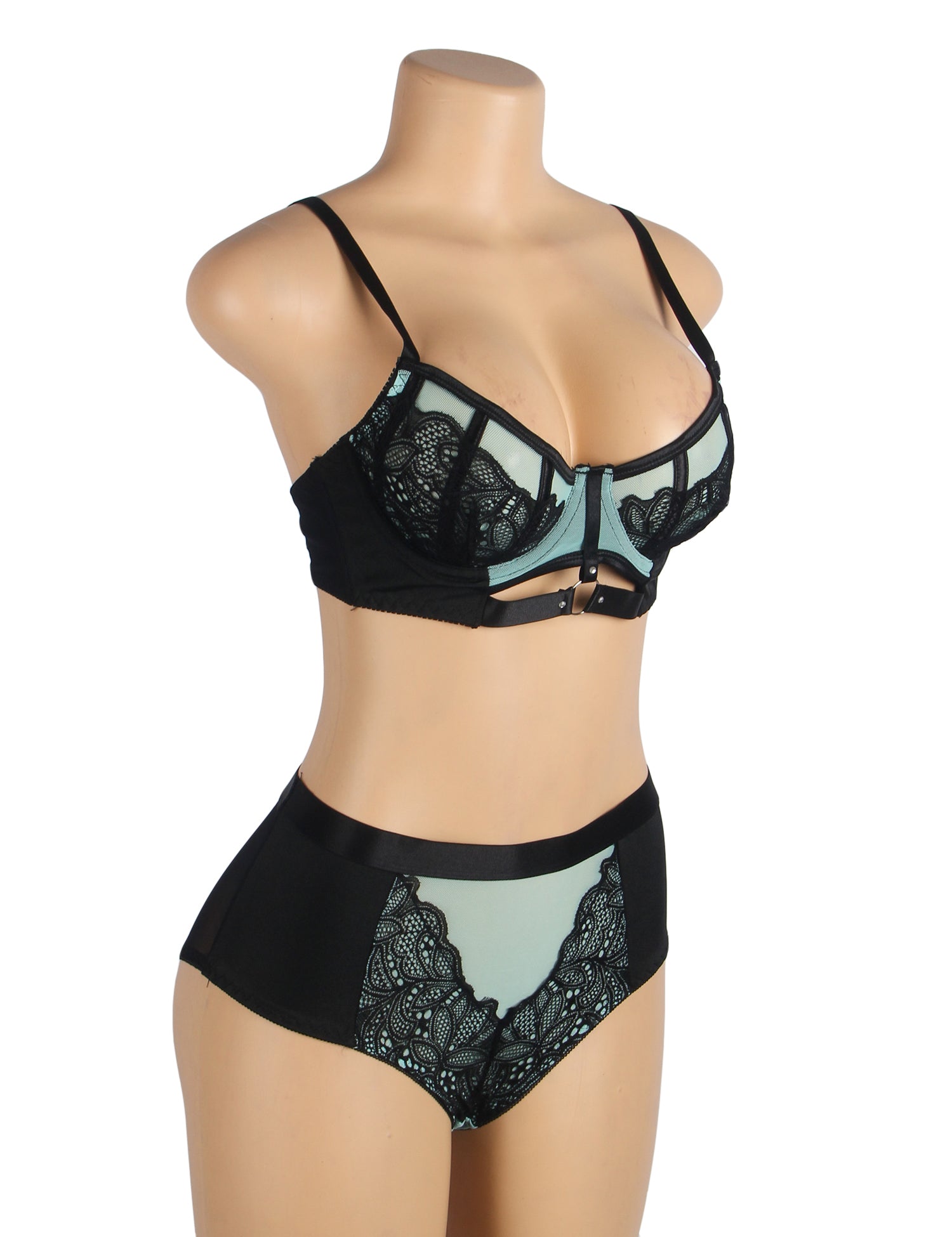Velour & Co Women's Matching Bra & Knickers Set Green - Lingerie Set