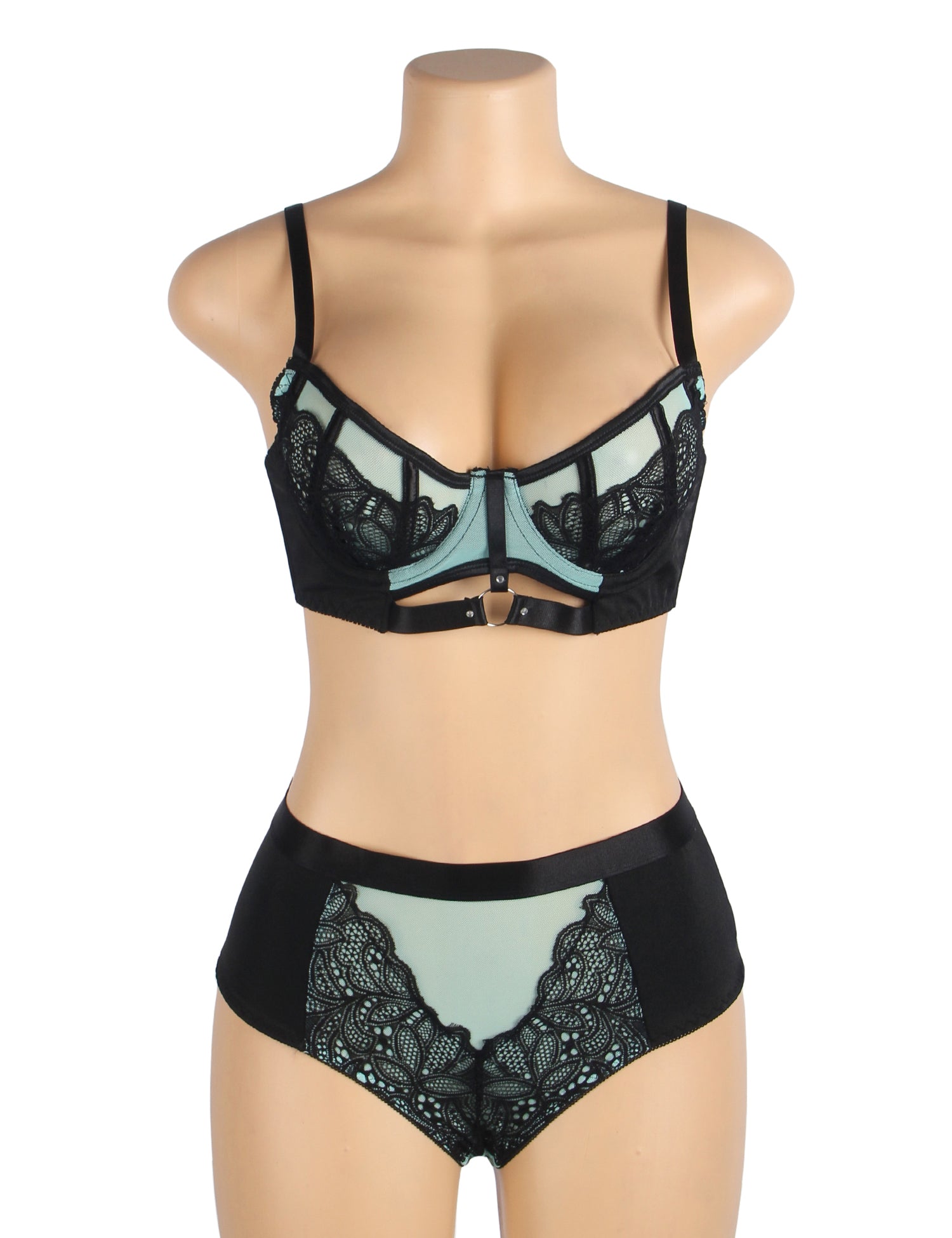Velour & Co Women's Matching Bra & Knickers Set Green - Lingerie Set