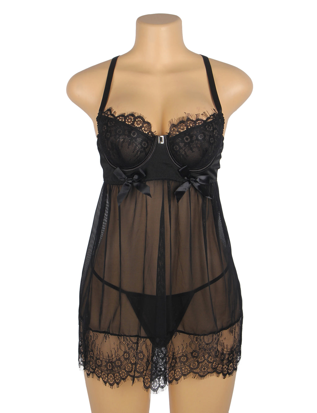 Velour & Co Women's Lace Babydoll Black