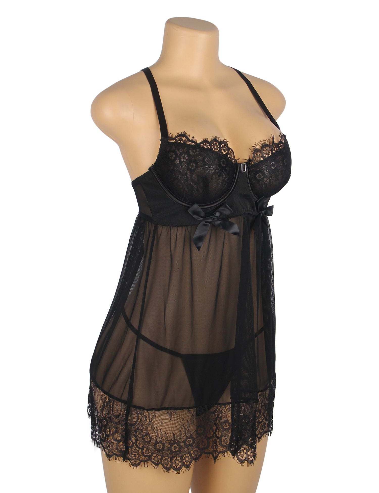 Velour & Co Women's Lace Babydoll Black
