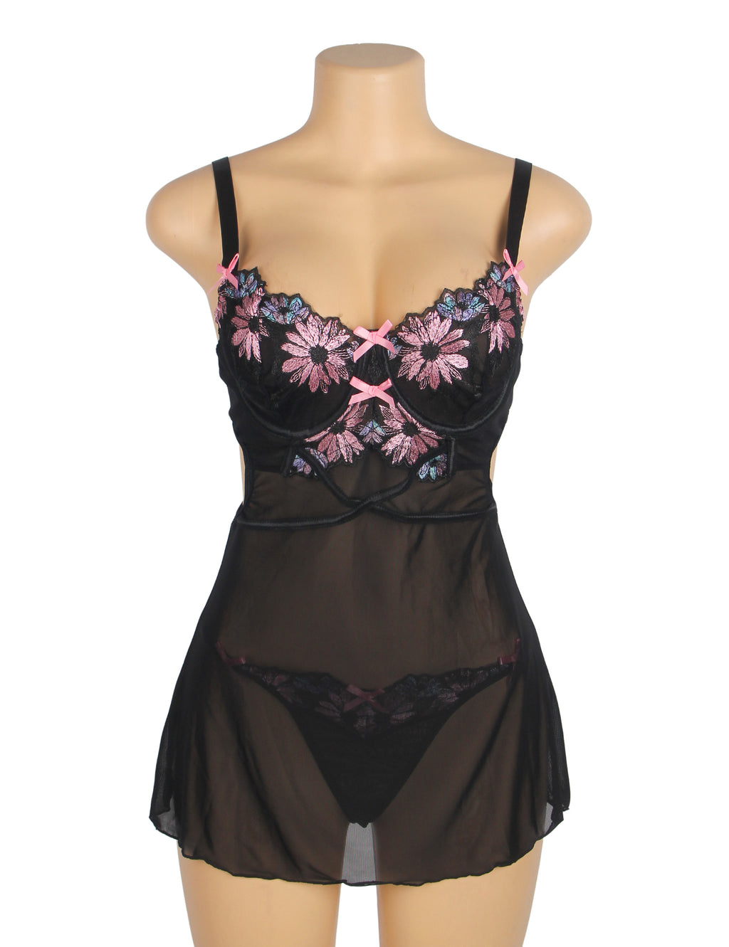 Velour & Co Women's Lace Babydoll Black