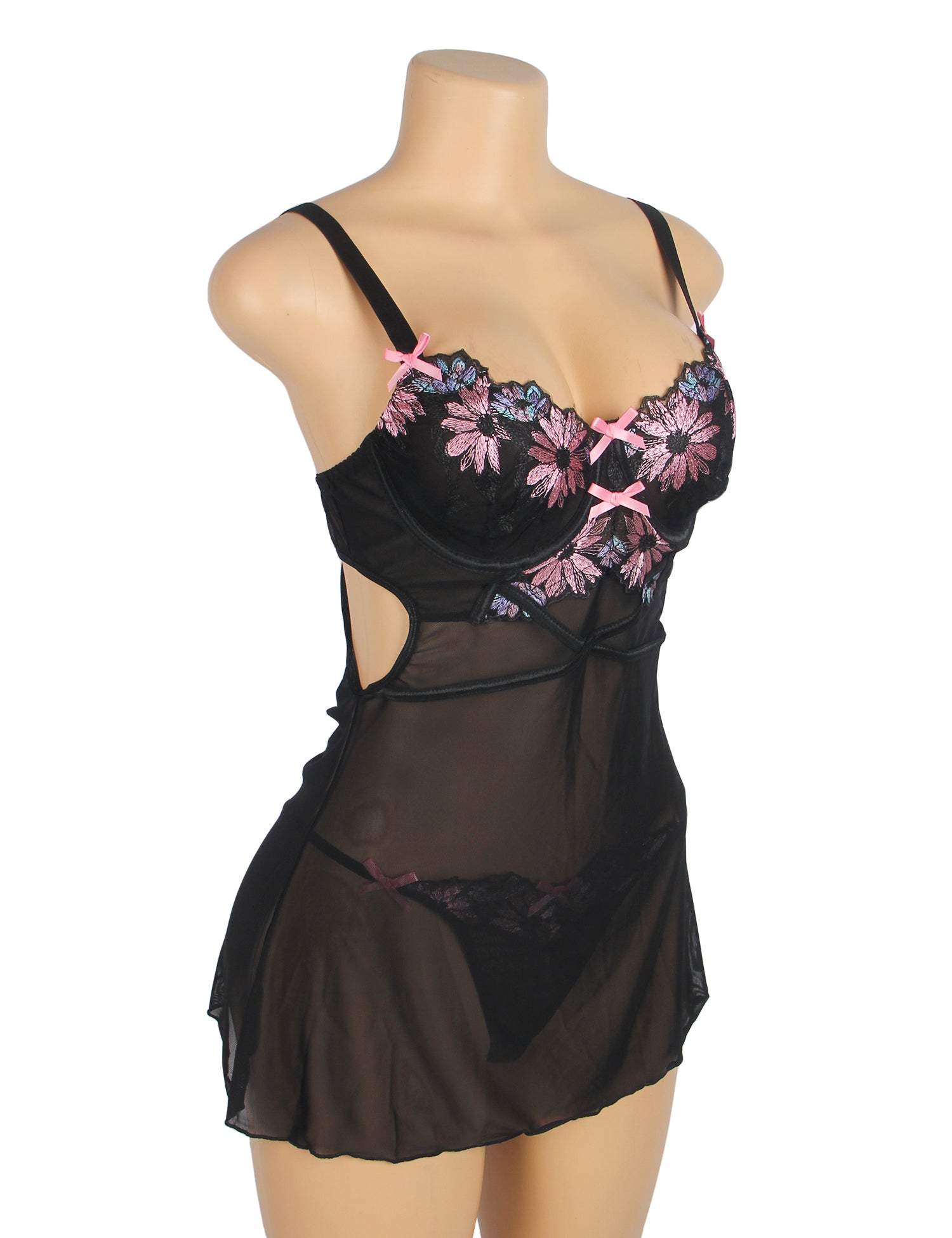 Velour & Co Women's Lace Babydoll Black