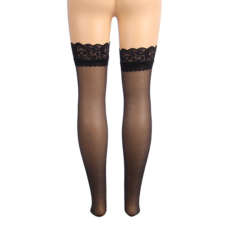 Velour & Co Women's Lace Top Stockings Black - Hold-Up Hosiery