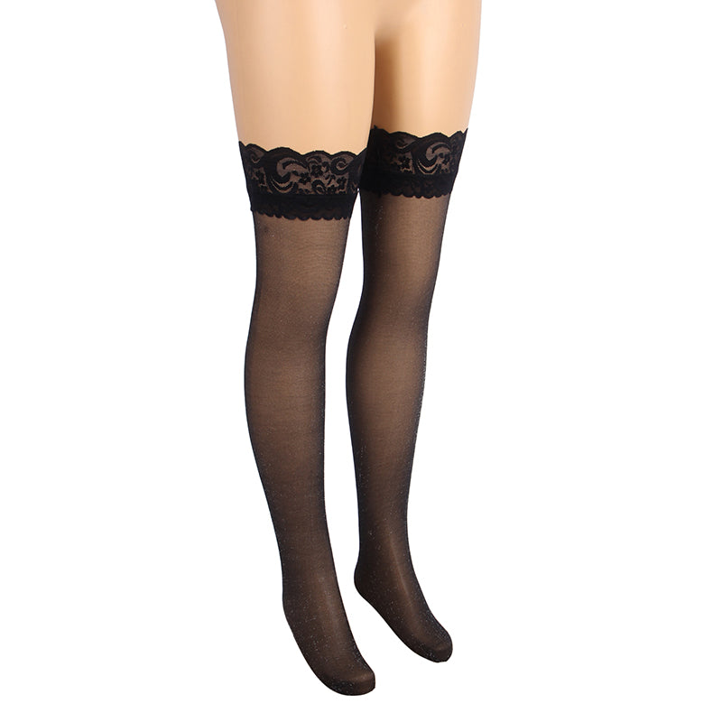 Velour & Co Women's Lace Top Stockings Black - Hold-Up Hosiery