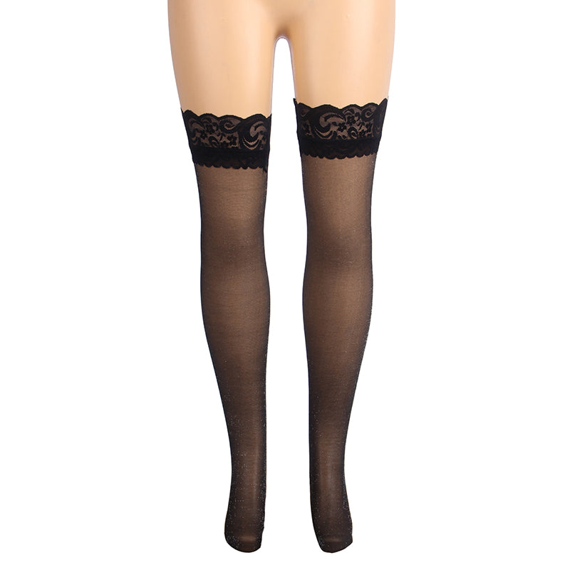 Velour & Co Women's Lace Top Stockings Black - Hold-Up Hosiery