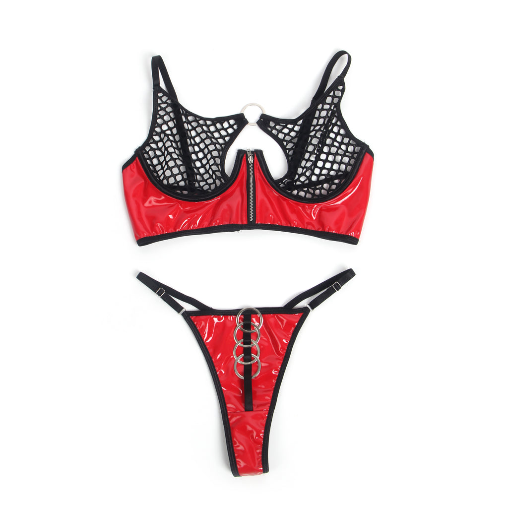 Velour & Co Women's Matching Bra & Knickers Set Red - Lingerie Set
