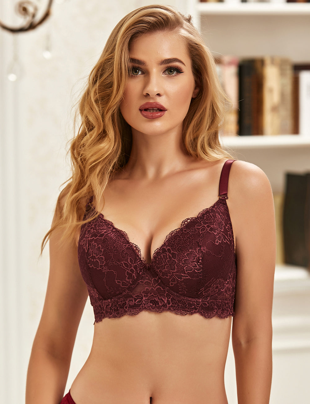 Velour & Co Women's Lace Bra Burgundy - Supportive Everyday Lingerie