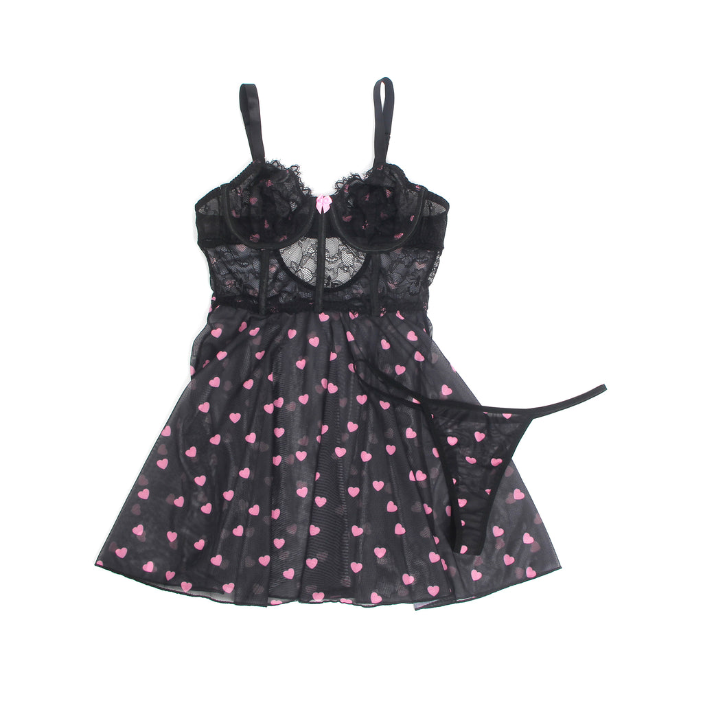 Velour & Co Women's Lace Babydoll Black