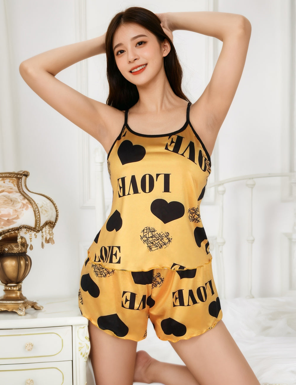 Velour & Co Women's Lace Babydoll Yellow