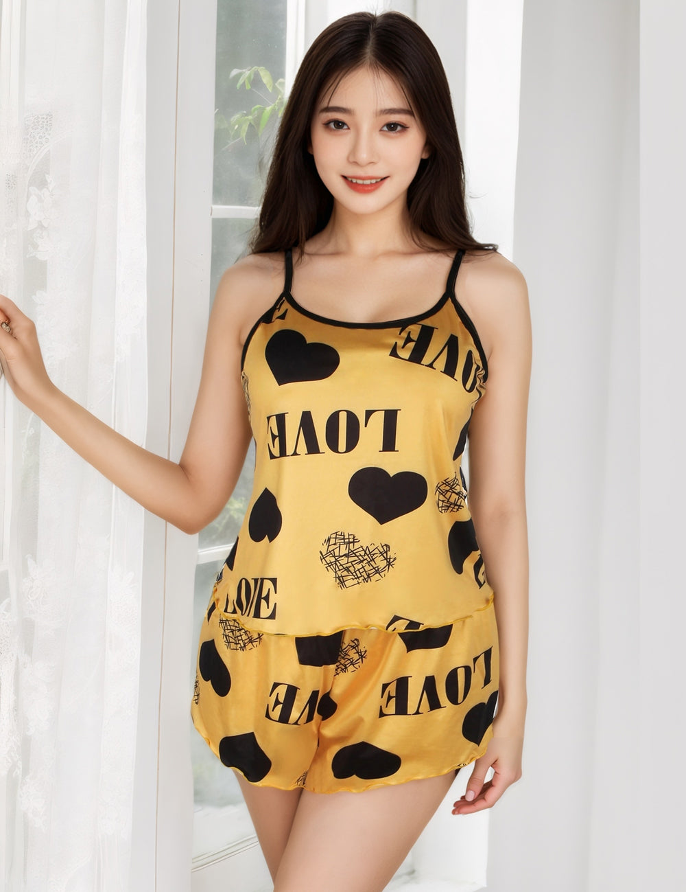 Velour & Co Women's Lace Babydoll Yellow