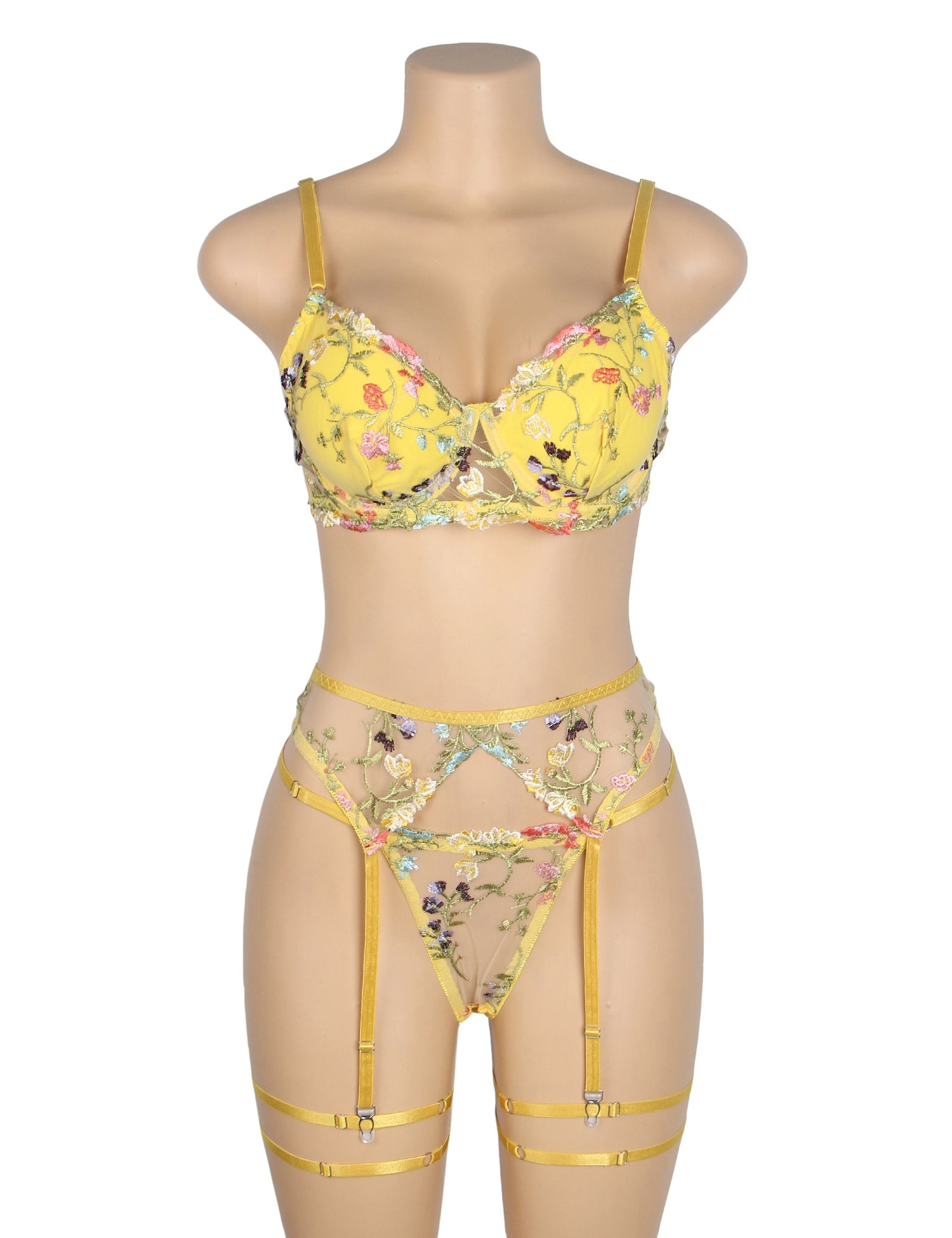 Velour & Co Women's Matching Bra & Knickers Set Yellow - Lingerie Set