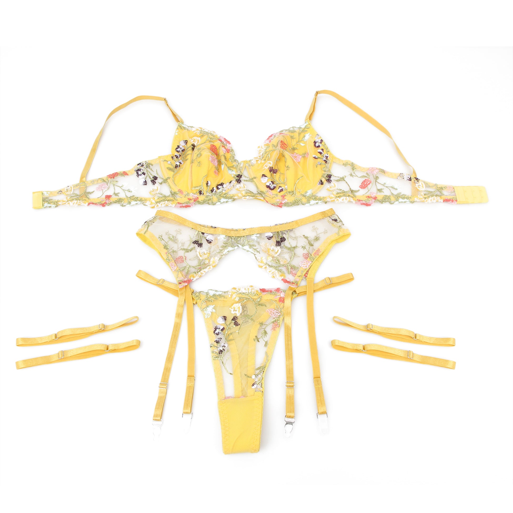 Velour & Co Women's Matching Bra & Knickers Set Yellow - Lingerie Set