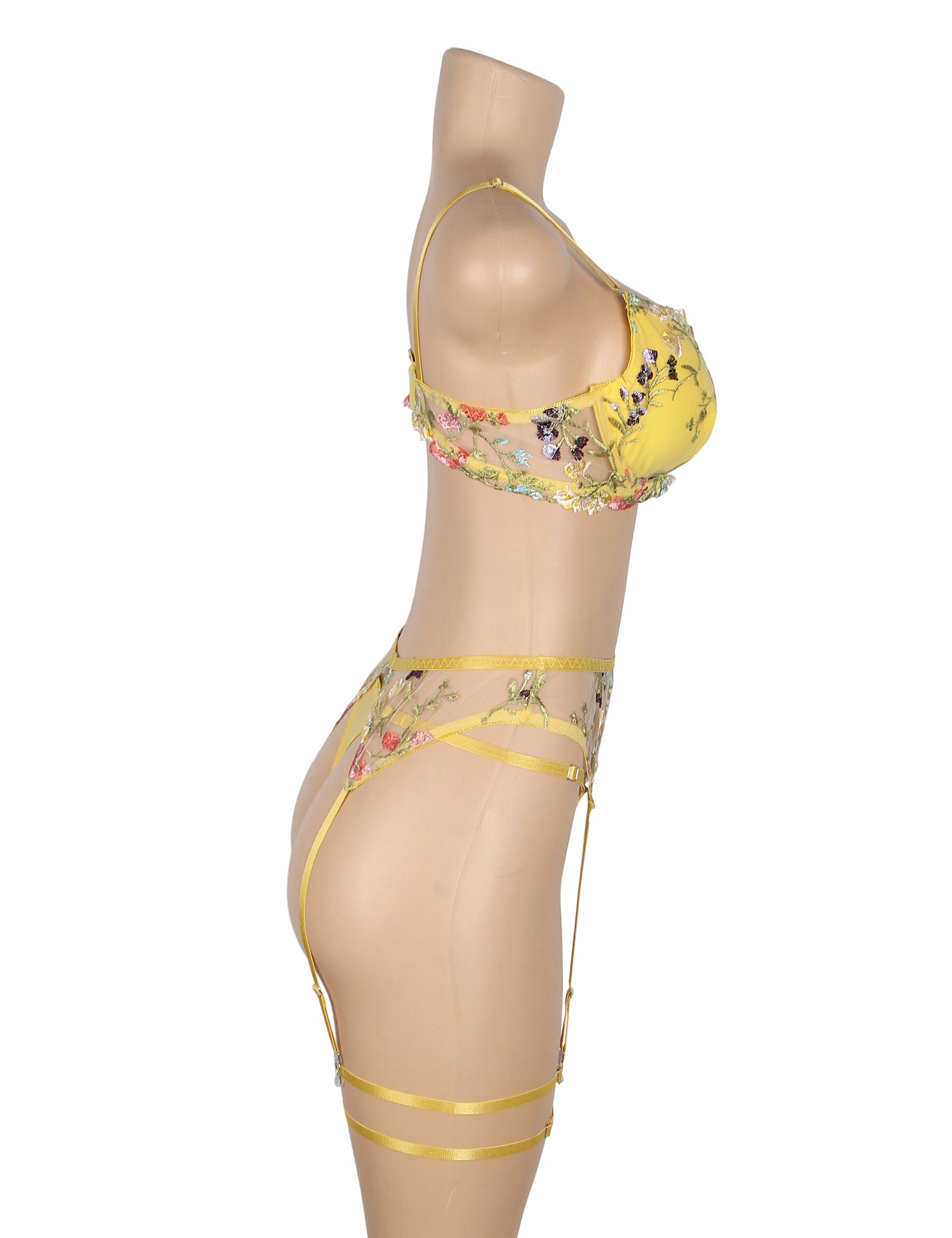 Velour & Co Women's Matching Bra & Knickers Set Yellow - Lingerie Set