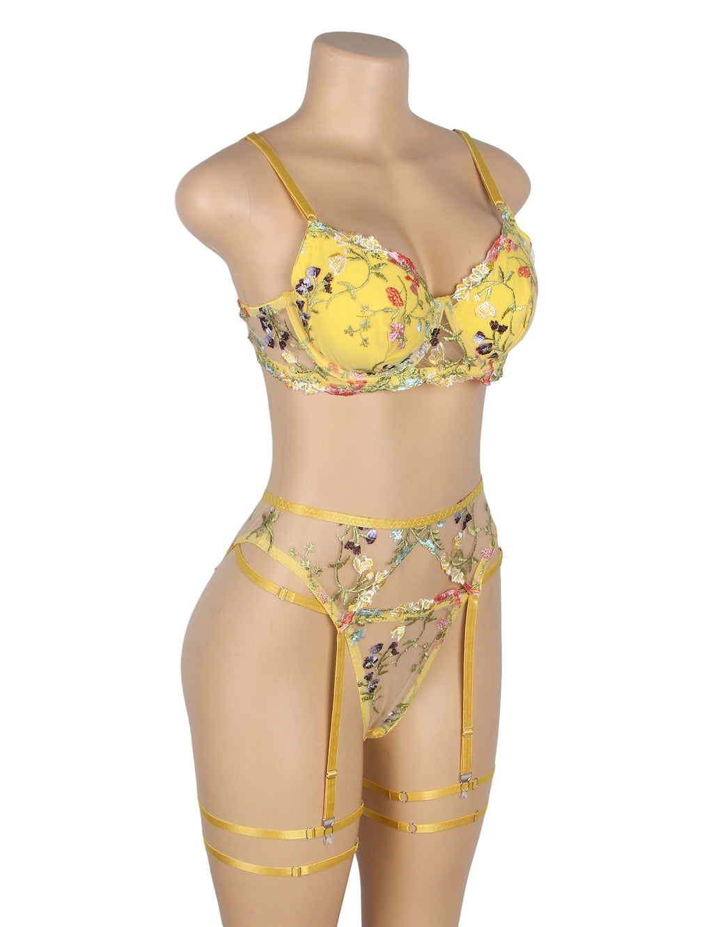 Velour & Co Women's Matching Bra & Knickers Set Yellow - Lingerie Set