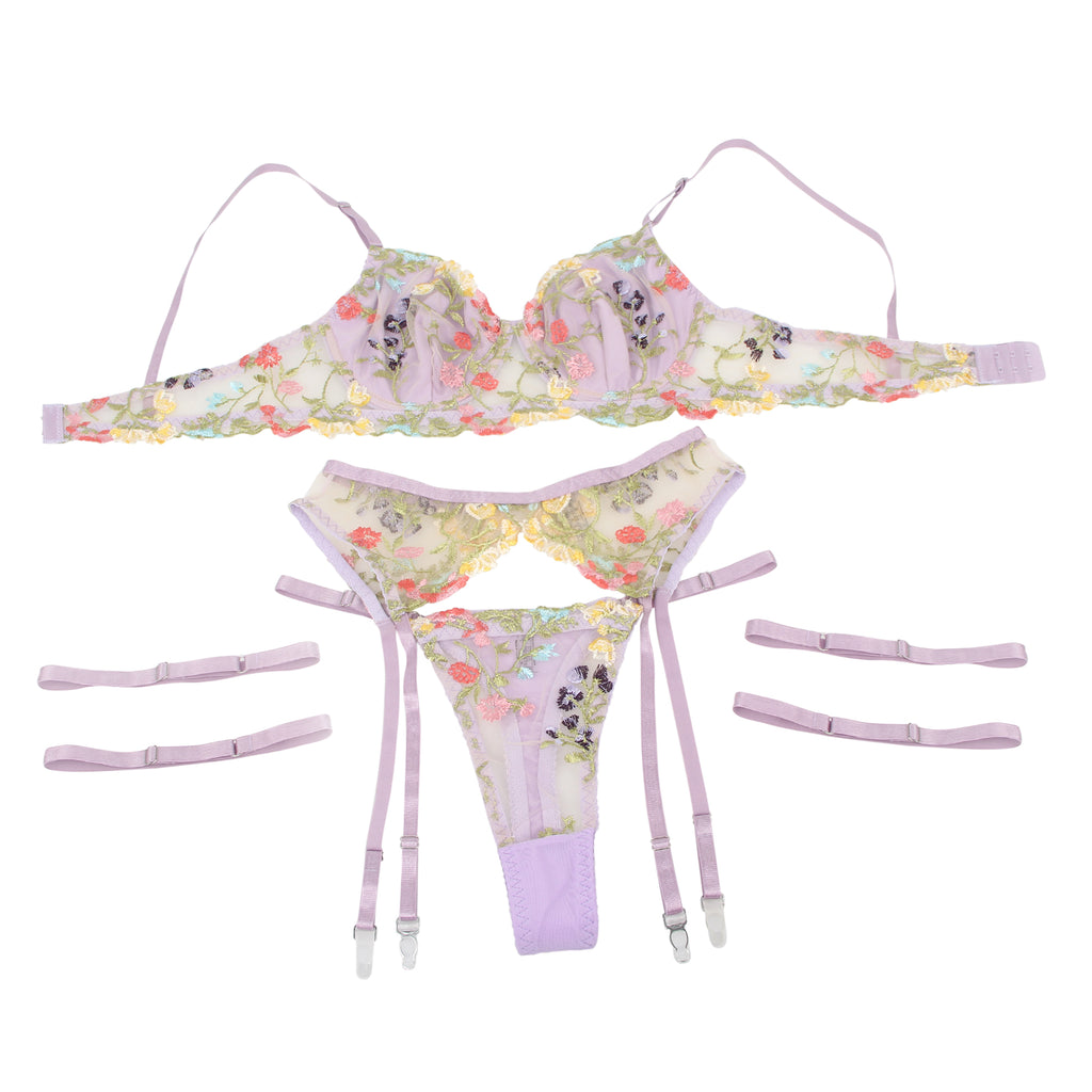 Velour & Co Women's Matching Bra & Knickers Set Purple - Lingerie Set