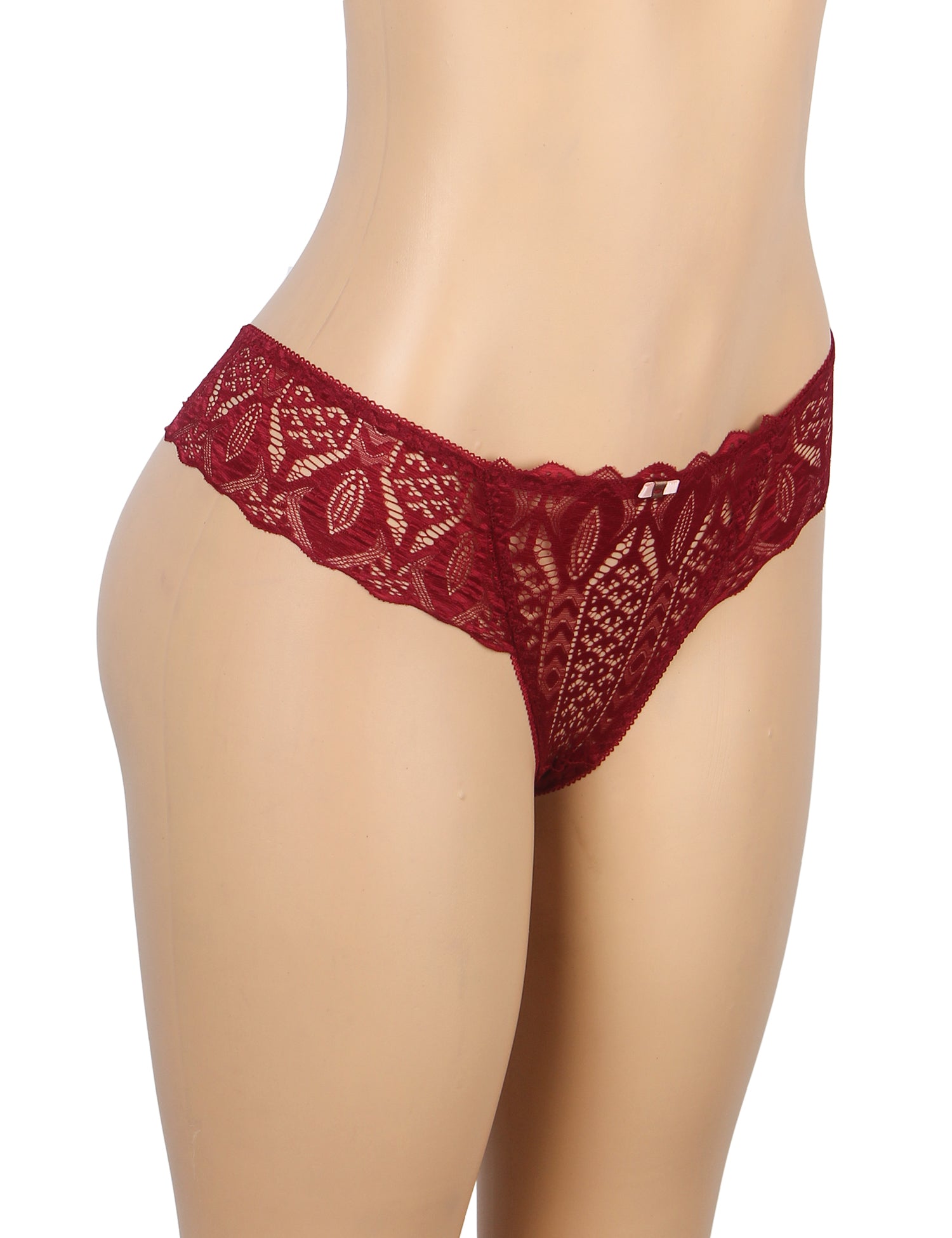 Velour & Co Women's Lace Knickers Burgundy - Women's Underwear