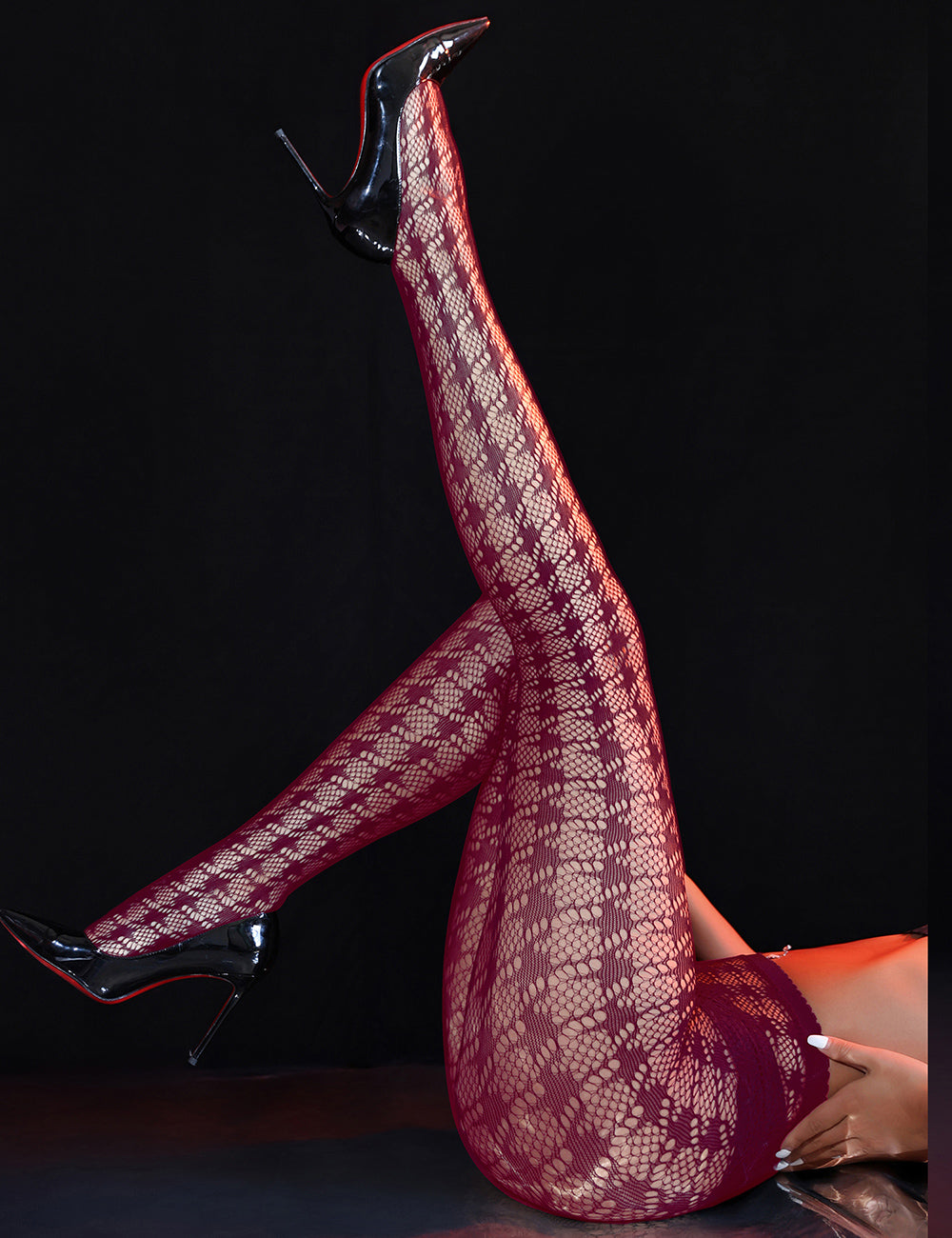Velour & Co Women's Lace Top Stockings Burgundy - Hold-Up Hosiery
