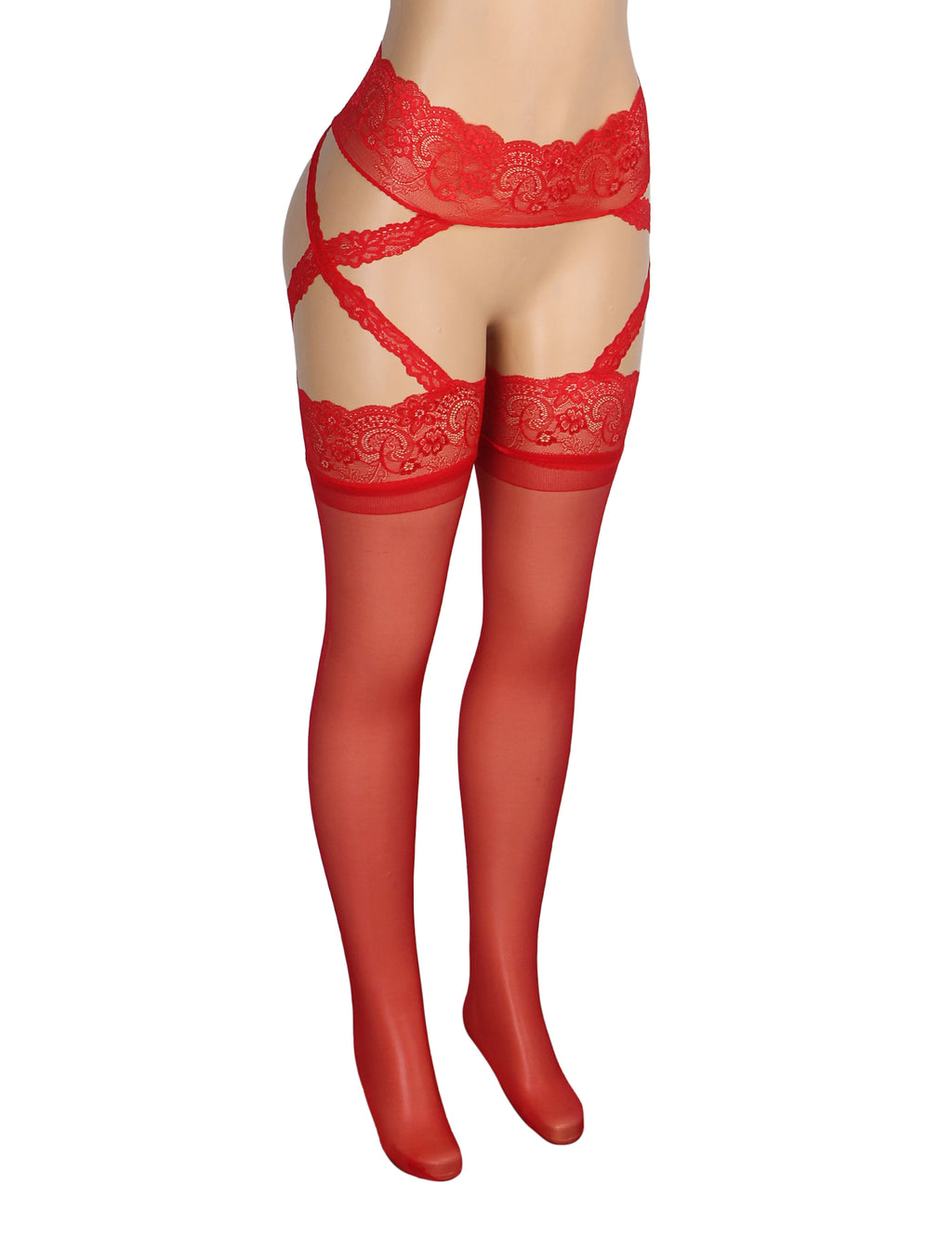 Velour & Co Women's Lace Top Stockings Red - Hold-Up Hosiery