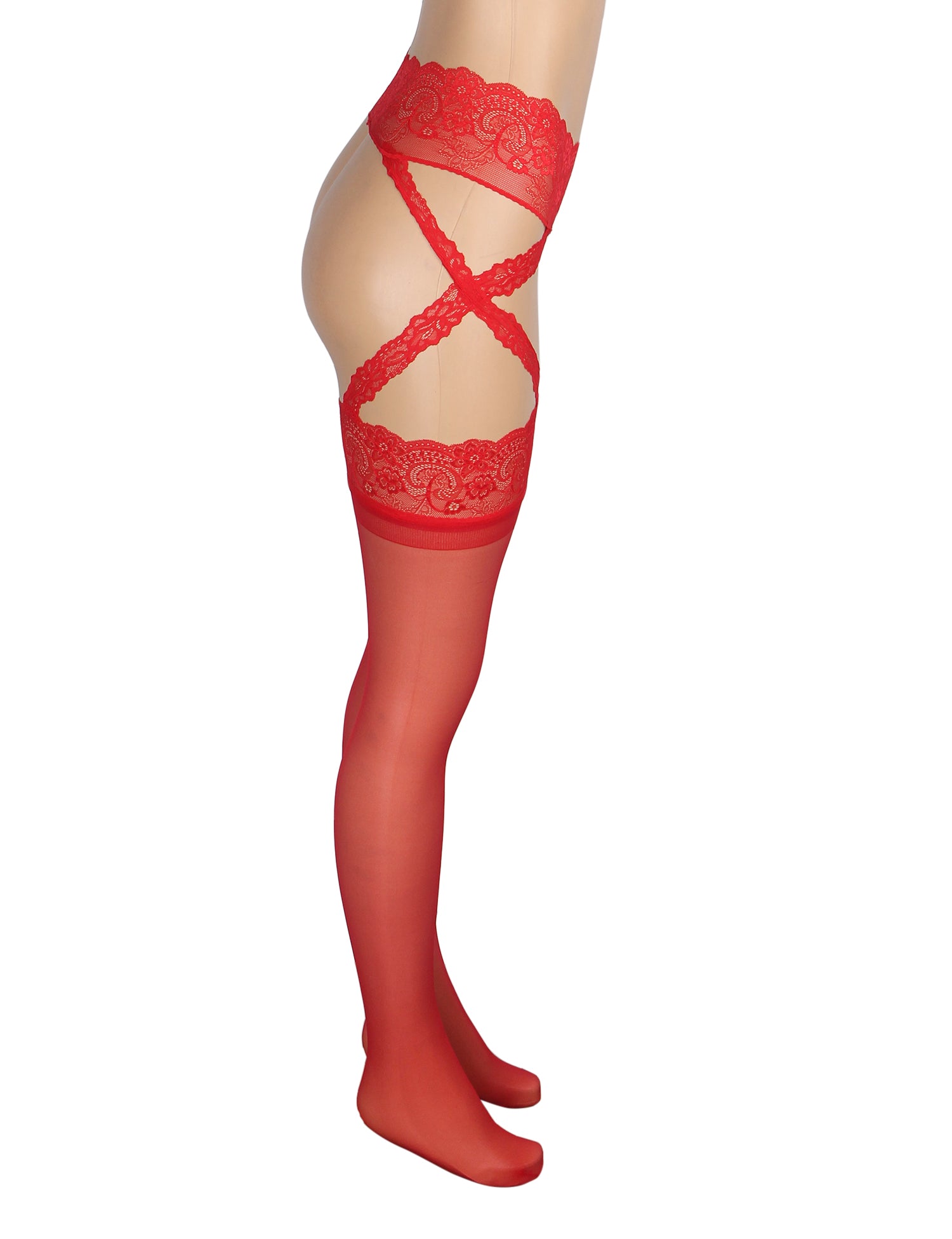 Velour & Co Women's Lace Top Stockings Red - Hold-Up Hosiery
