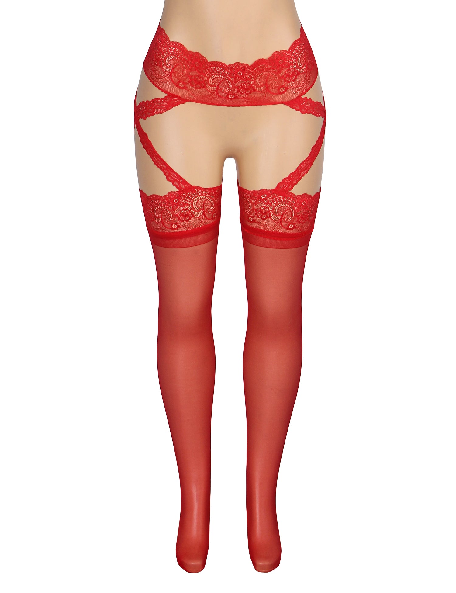 Velour & Co Women's Lace Top Stockings Red - Hold-Up Hosiery
