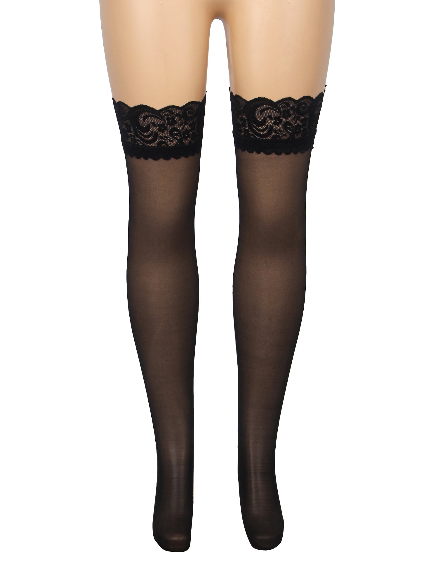 Velour & Co Women's Lace Top Stockings Black - Hold-Up Hosiery