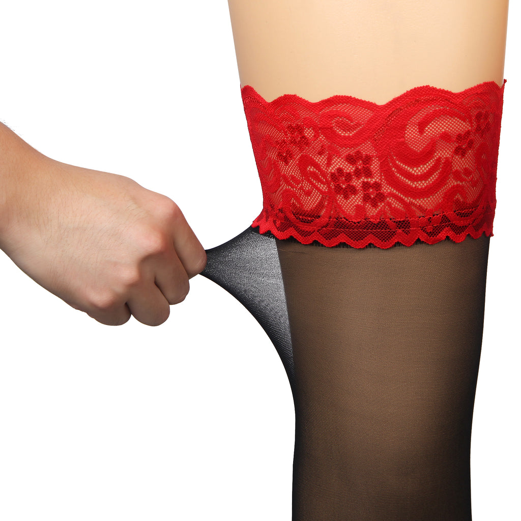 Velour & Co Women's Lace Top Stockings Black - Hold-Up Hosiery