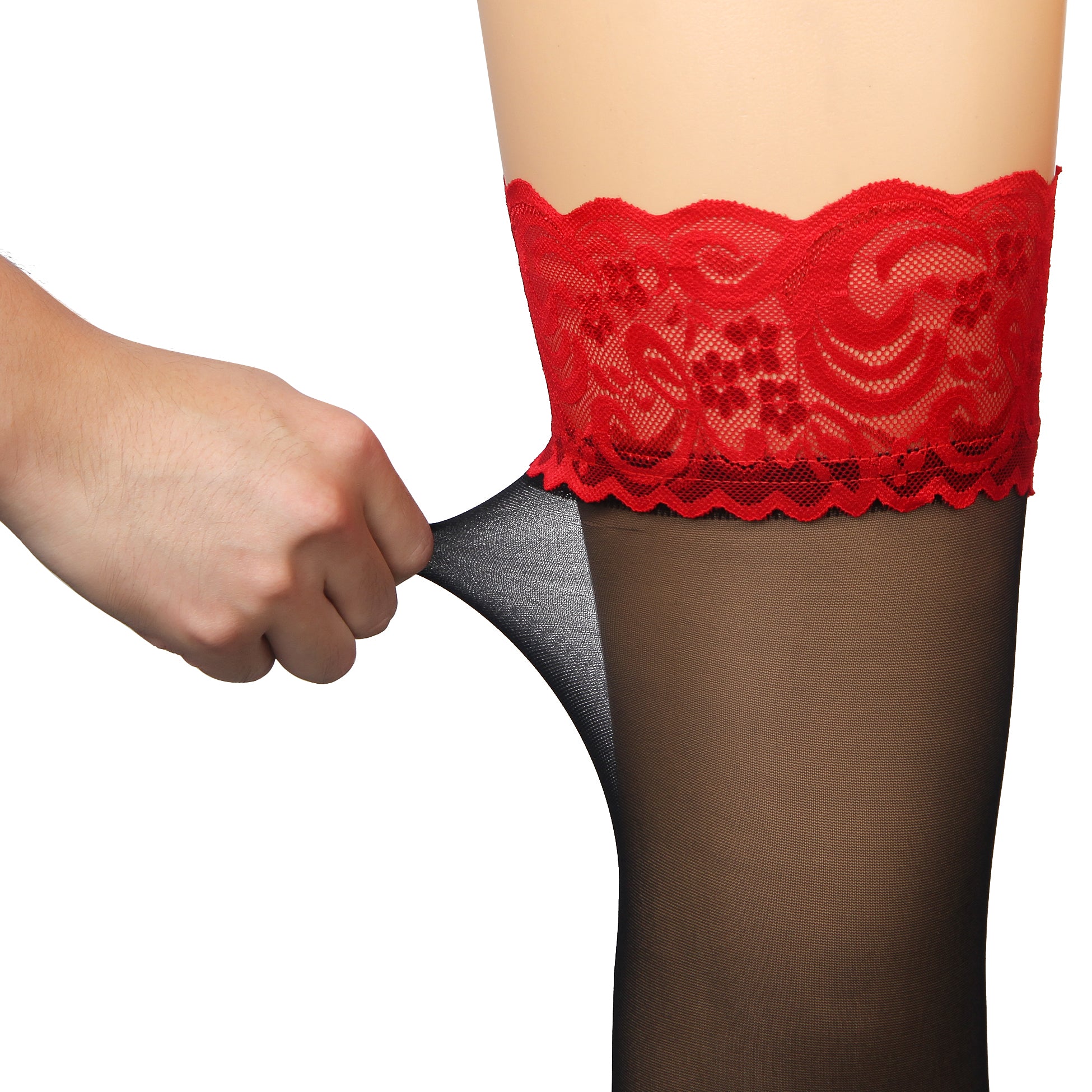Velour & Co Women's Lace Top Stockings Black - Hold-Up Hosiery