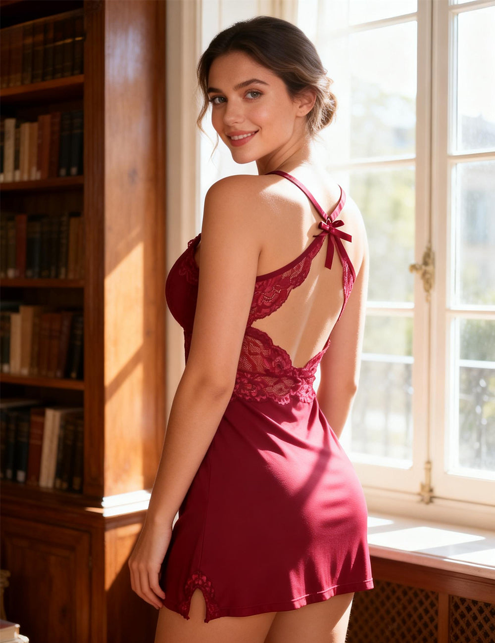 Velour & Co Women's Lace Nightdress Burgundy - Women's Sleepwear