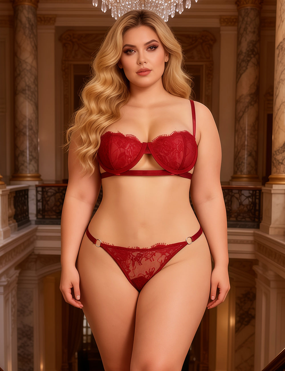 Velour & Co Women's Matching Bra & Knickers Set Red - Lingerie Set