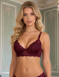 Velour & Co Women's Lace Bra Burgundy - Supportive Everyday Lingerie