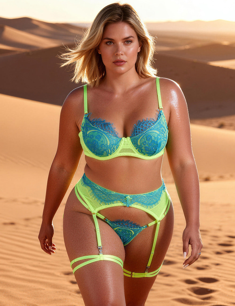 Velour & Co Women's Matching Bra & Knickers Set Green - Lingerie Set