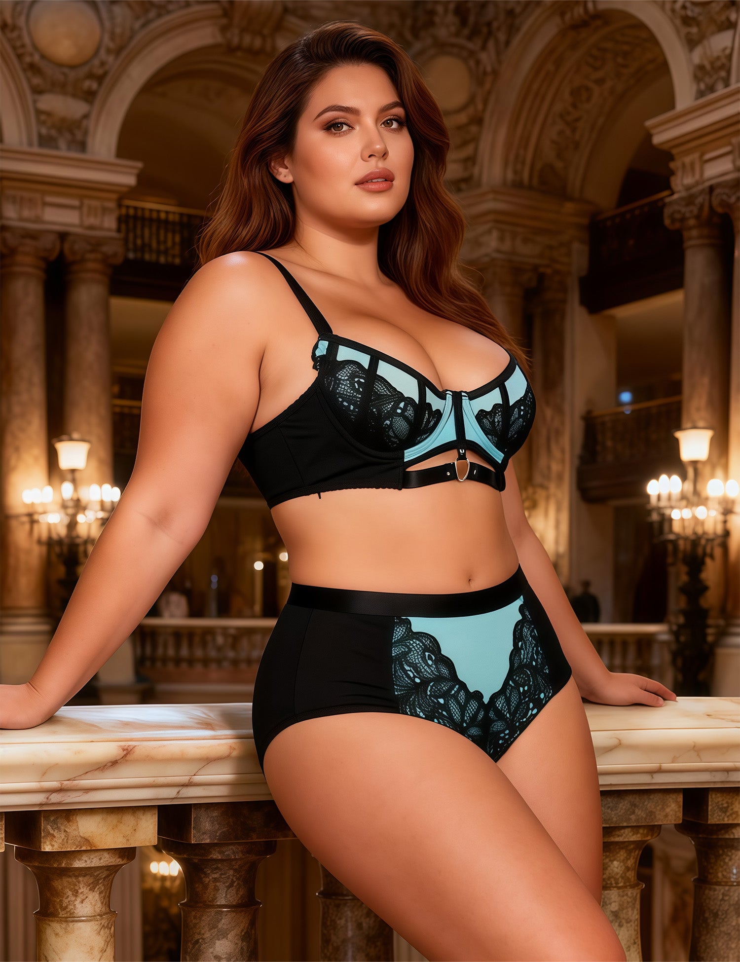 Velour & Co Women's Matching Bra & Knickers Set Green - Lingerie Set