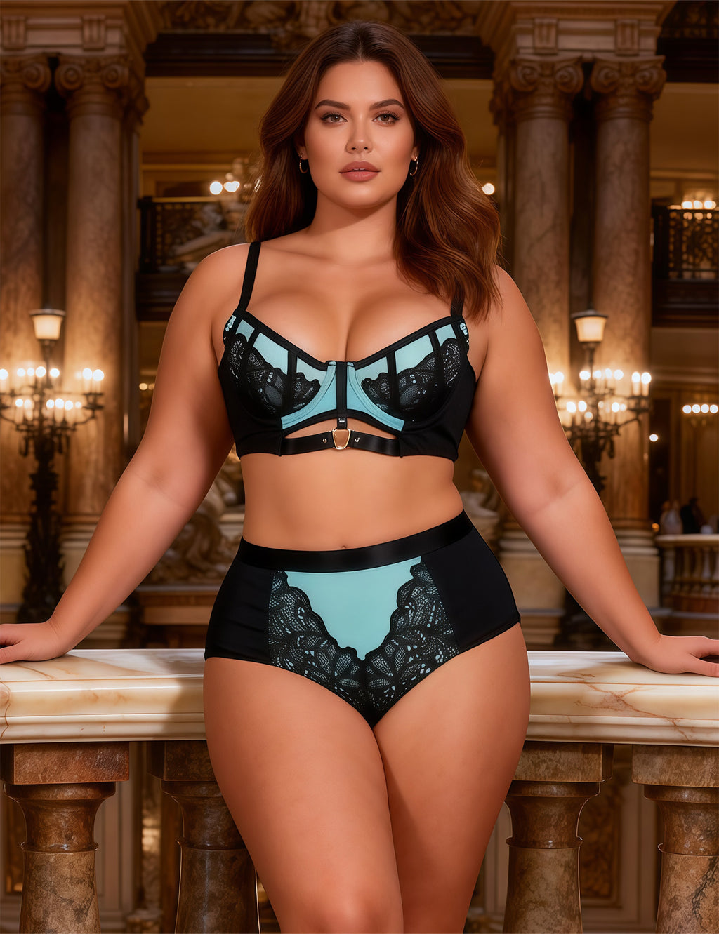 Velour & Co Women's Matching Bra & Knickers Set Green - Lingerie Set