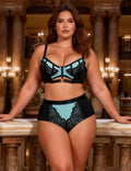 Velour & Co Women's Matching Bra & Knickers Set Green - Lingerie Set